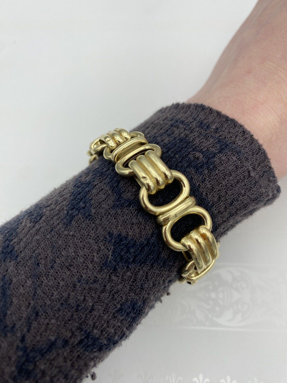 Italian 14k Gold Fluted Double Circle Buckle Link Bracelet 7.25 4