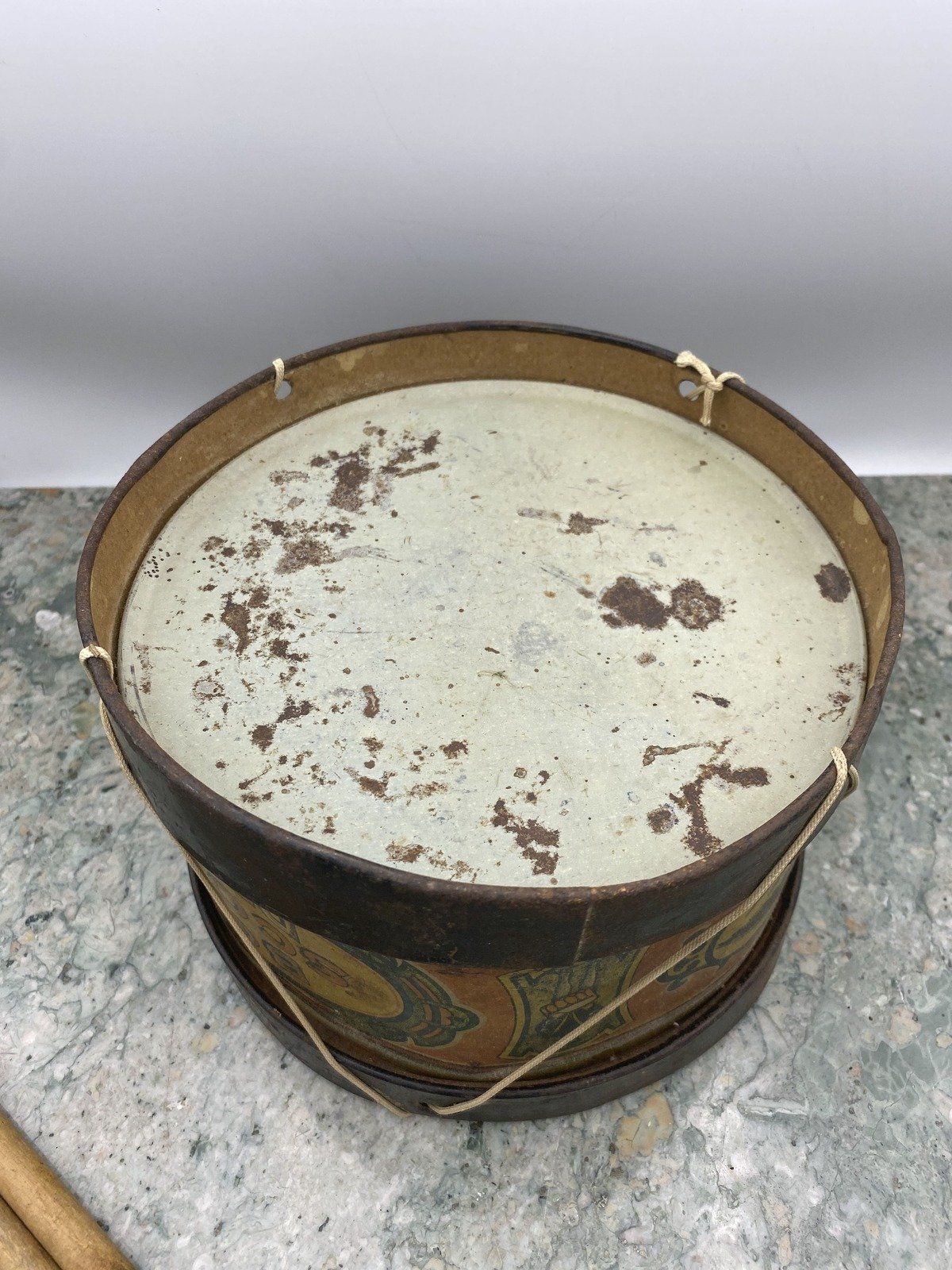RARE Early 1900s Tin Patriotic Boy Scout Drum + Sticks PAT.c.1855 7
