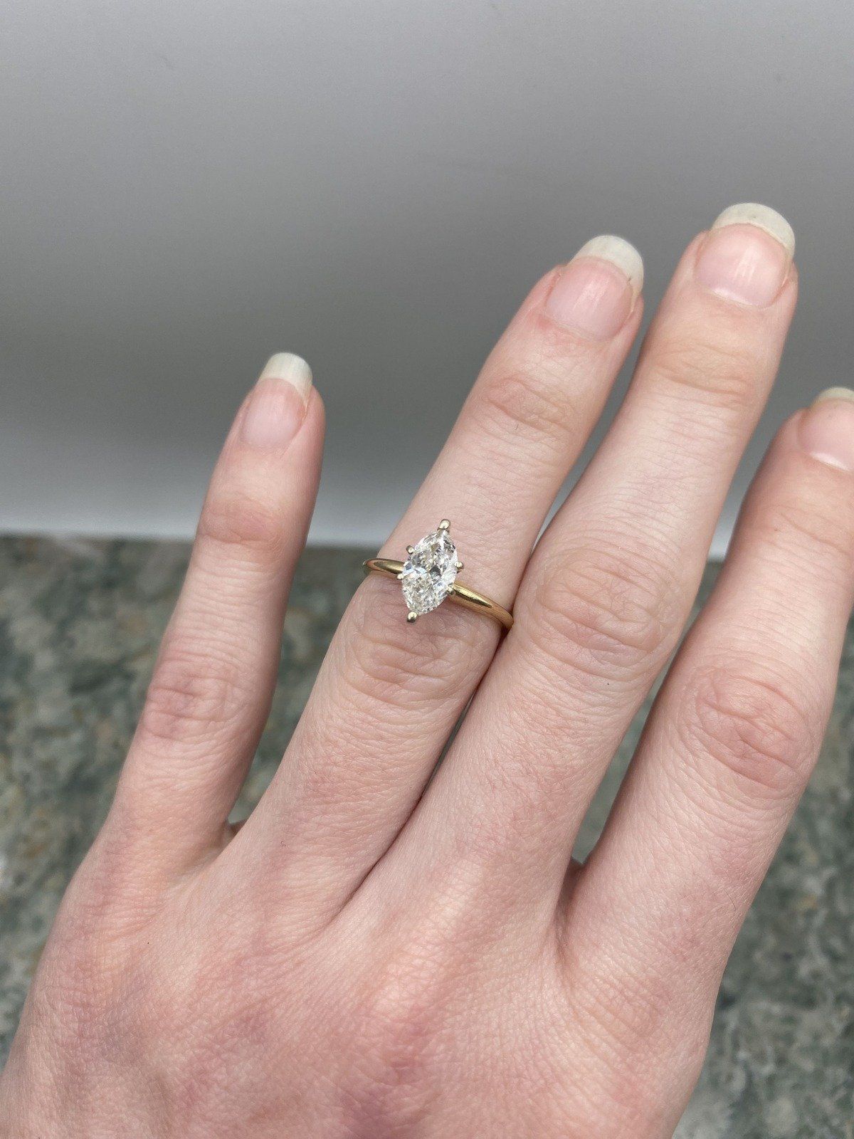 14k Gold 1ct Marquise Diamond Engagement Ring w White Gold/Plat. Prong Setting 4