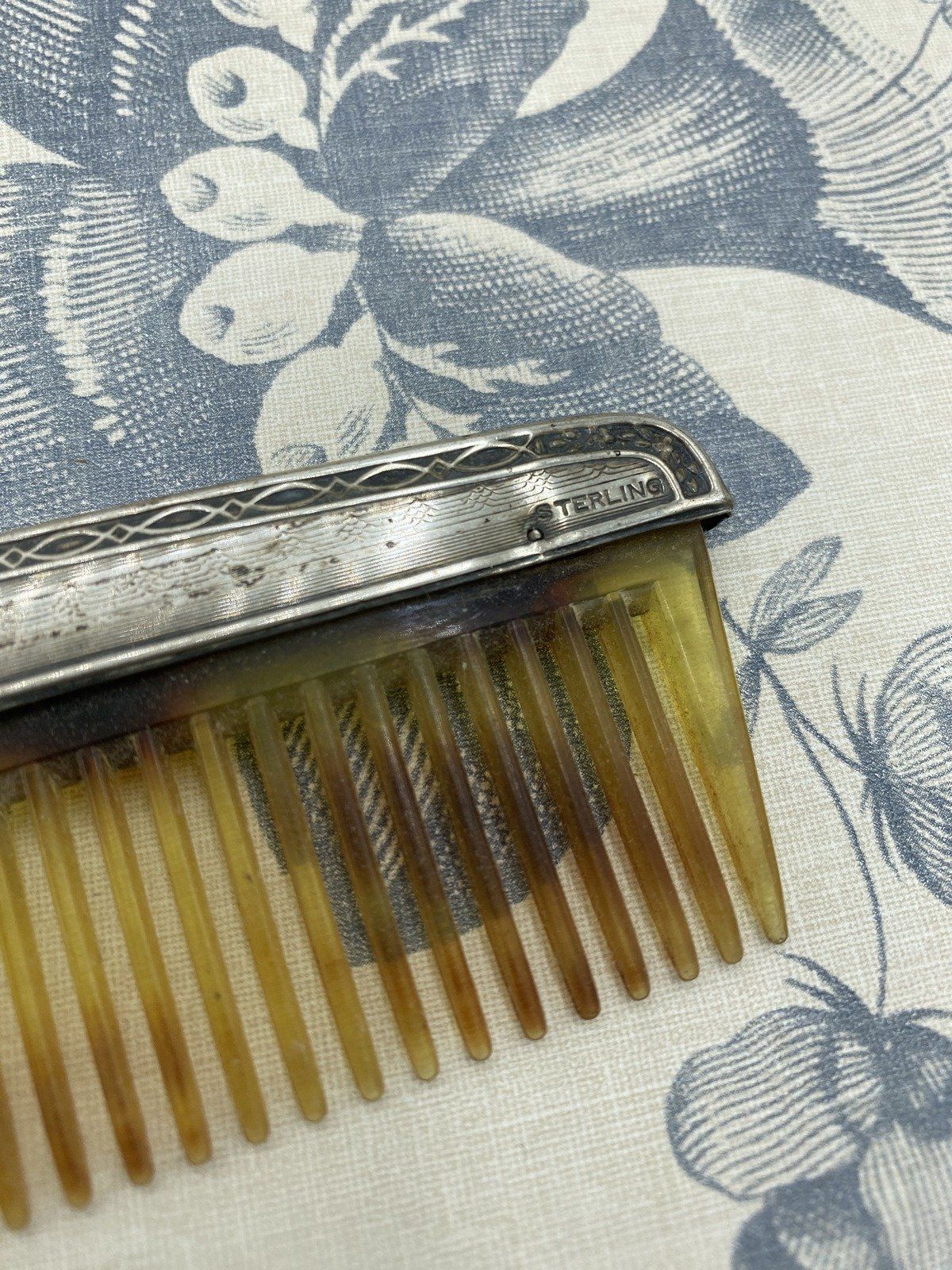 Antique French Sterling Silver F&B Tortoise Shell Comb 348 2