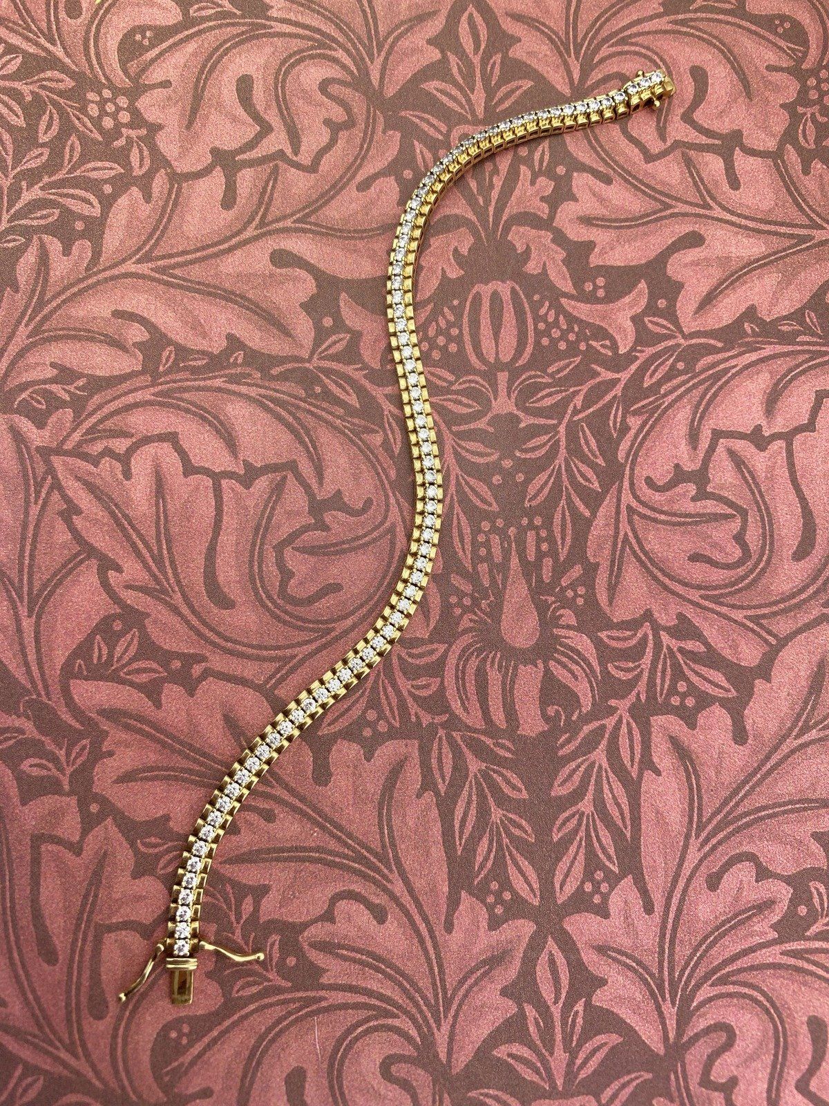 Lovely 14k Gold Articulated Link Diamond Tennis Bracelet 7.25L #2741 2