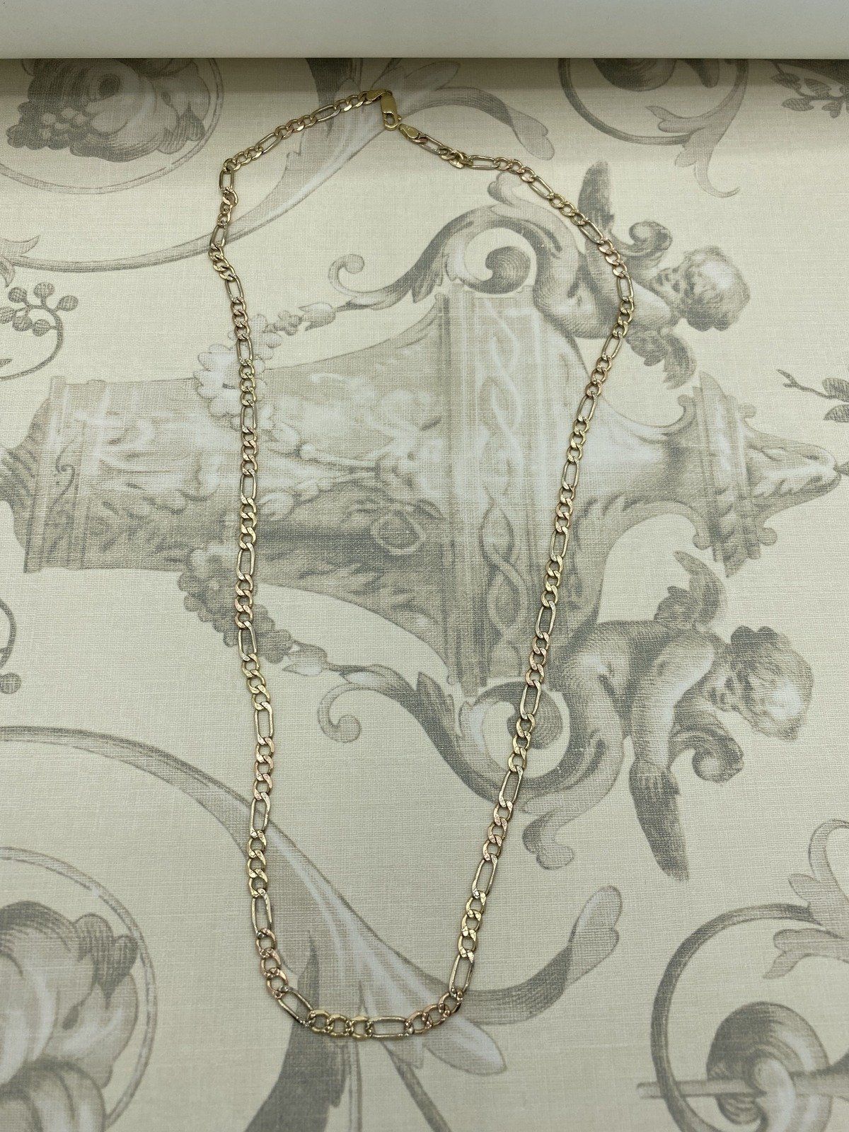 Men's 14k Solid Trio Gold 24L Textured Figaro Link Necklace Chain 2