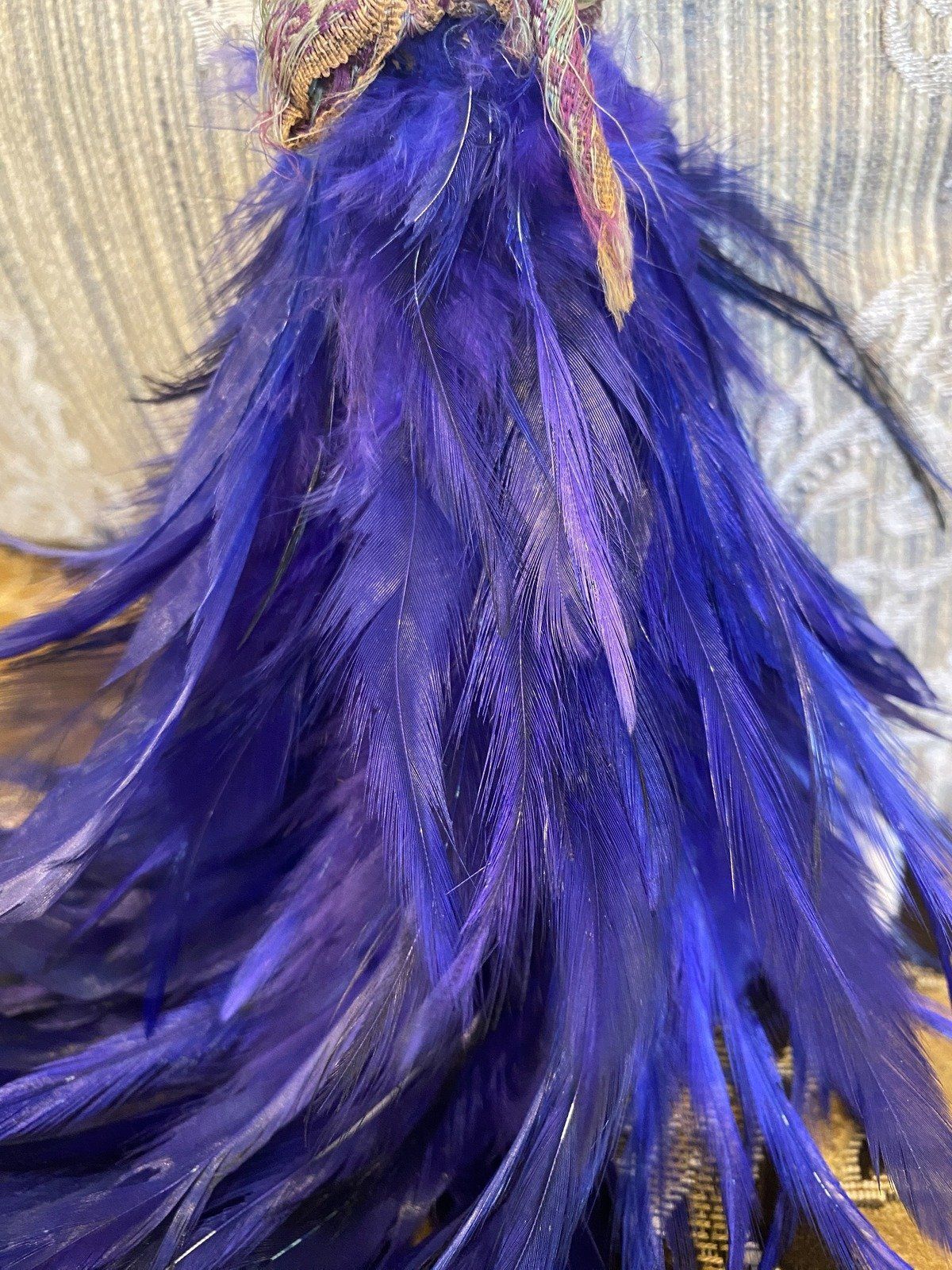 Antique c.1920s Porcelain Lady Indigo Dyed Feather Duster Brush 3