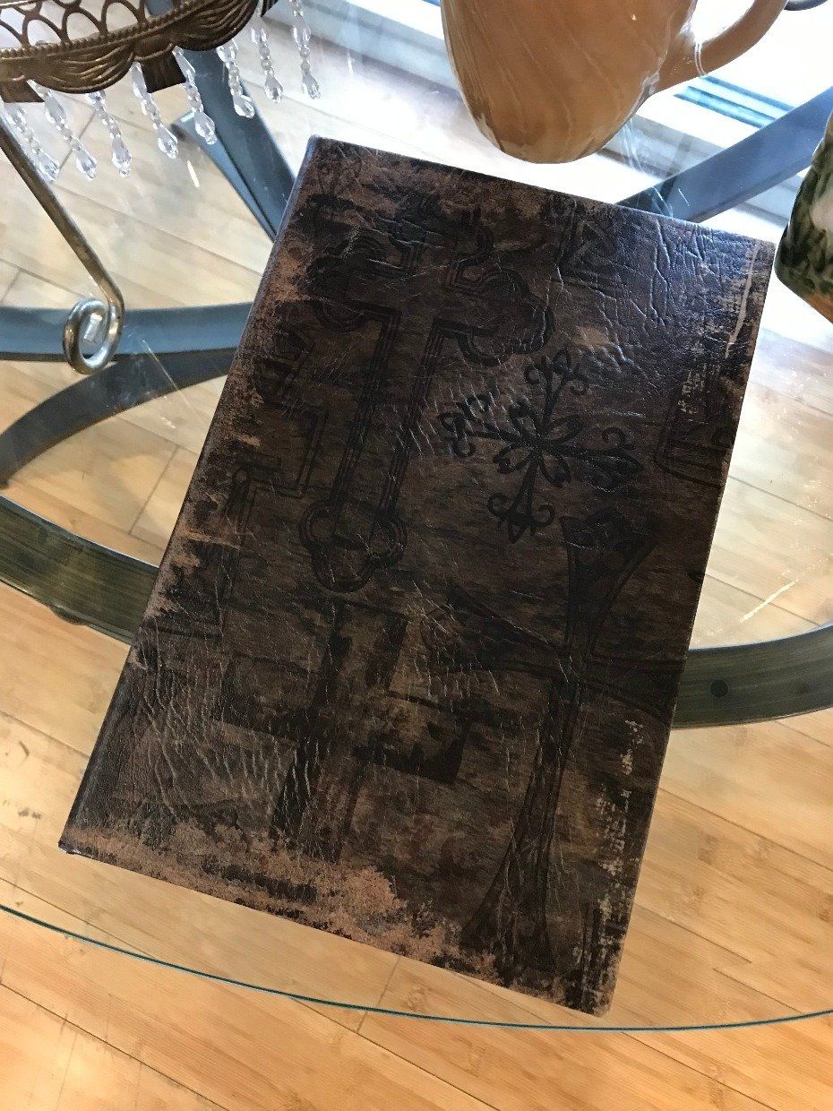 Modern Leather Decoupage Bible Storage Box w Subtle Cross Print 3