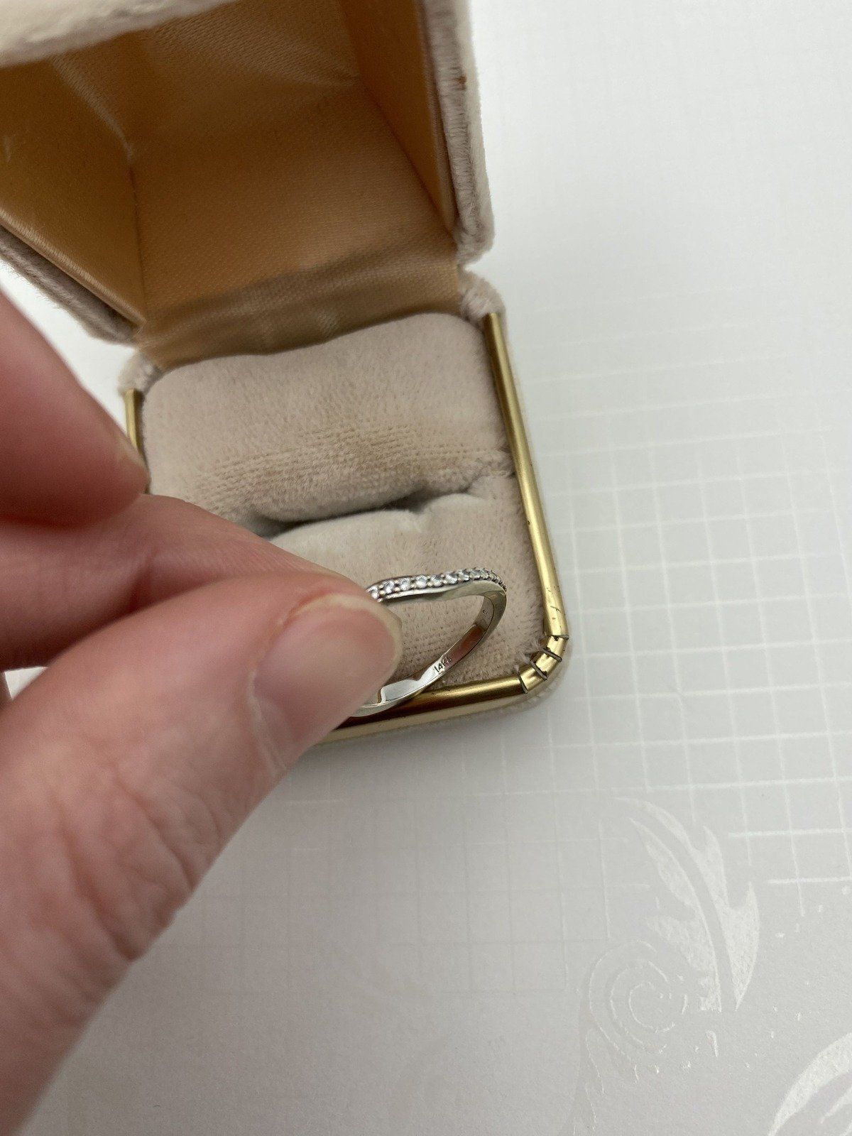 14k White Gold Pave Set Engagement Ring Guard Band w Angular Form 5