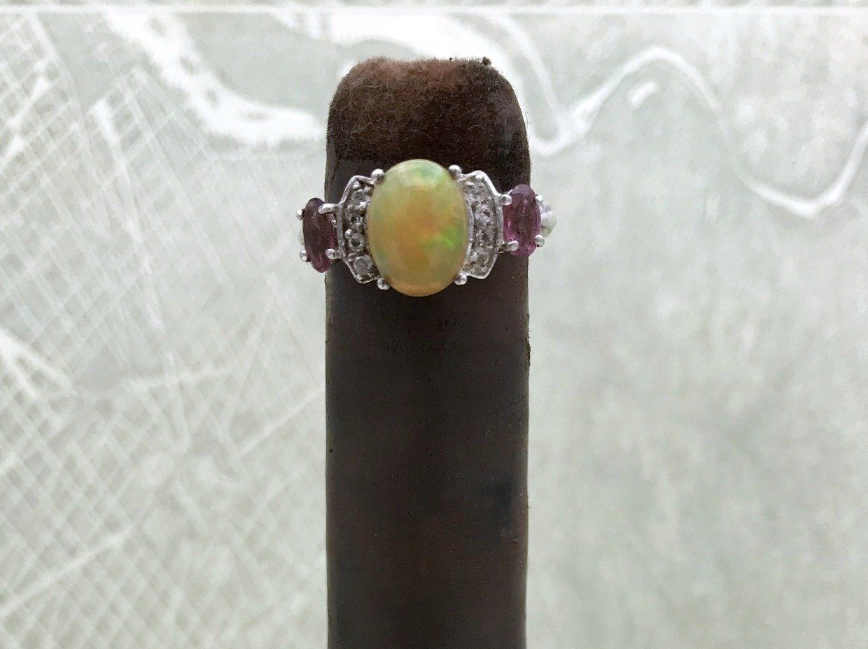 Sterling Welo Opal Pink Tourmaline Ring 2
