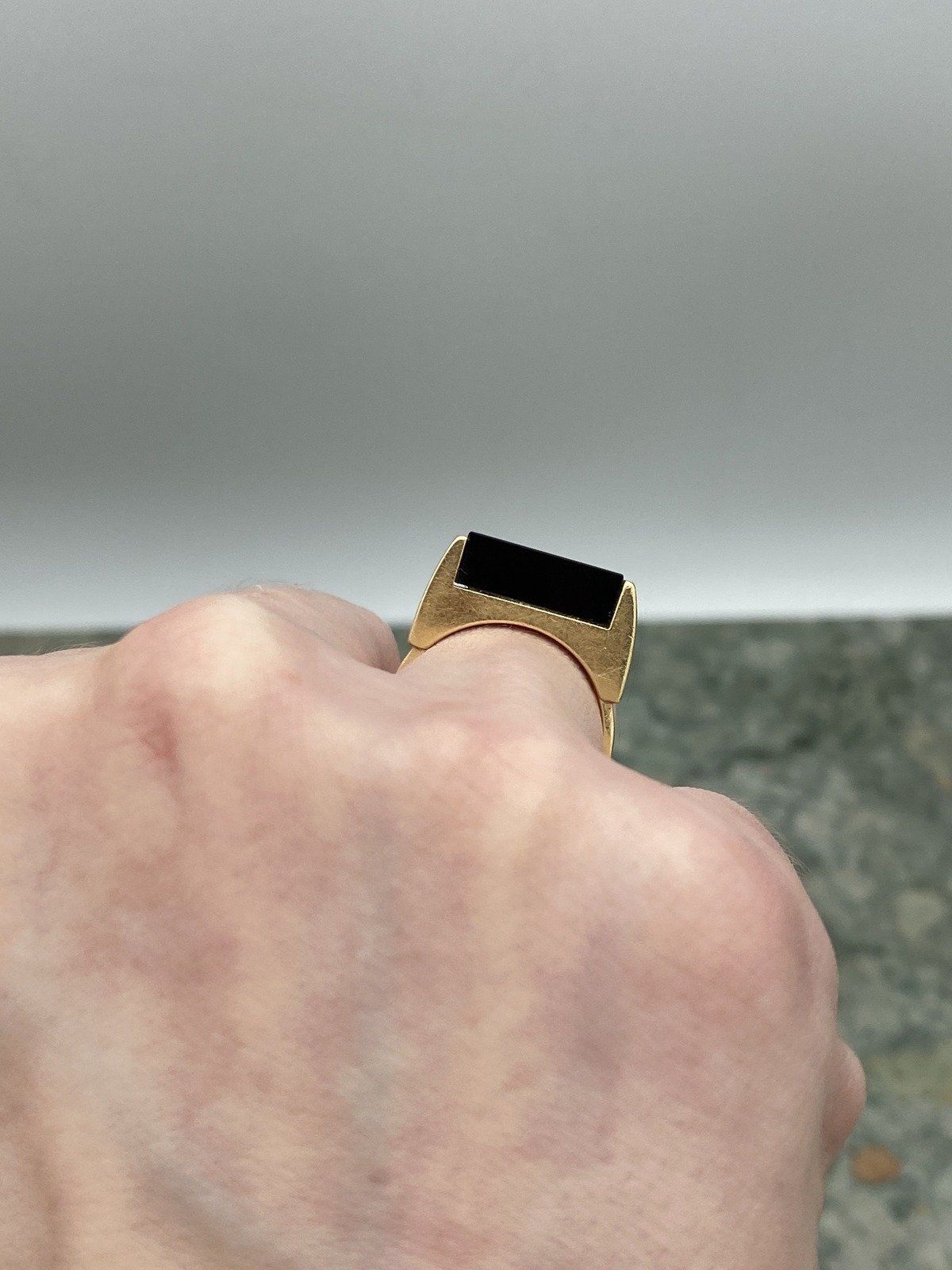 Vintage Mod 14k Gold Artly Made Black Onyx Cubism Sculptural Ring 7