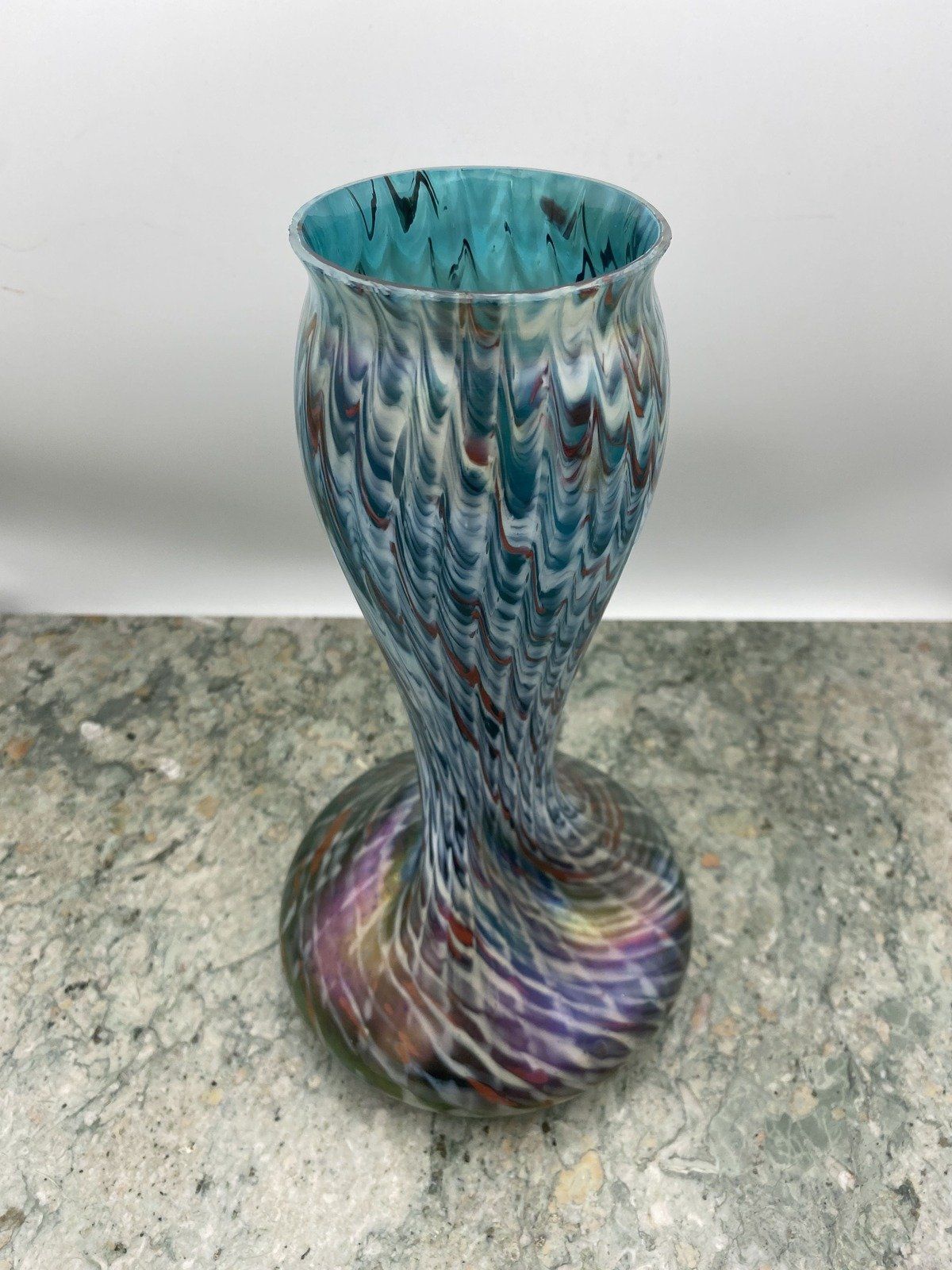 Bohemian Art Glass Czech Rindskopf Squat Base Glass Blown Colorful Vase 3