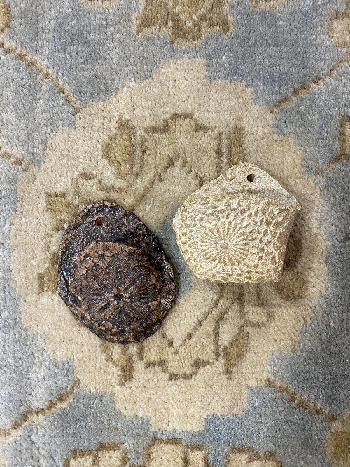 Hand Crafted Ceramic Pottery Stamped Motif Match Safe Wall Pocket