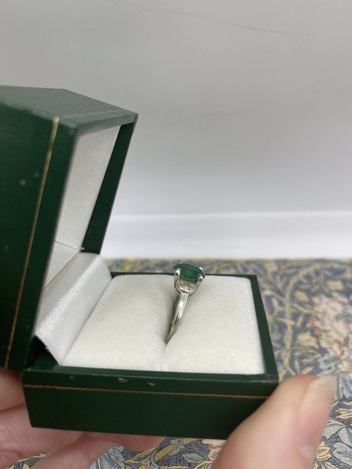 Antique Edwardian c.1910s/20s Platinum Emerald + Demilune Cut Diamond Ring 3