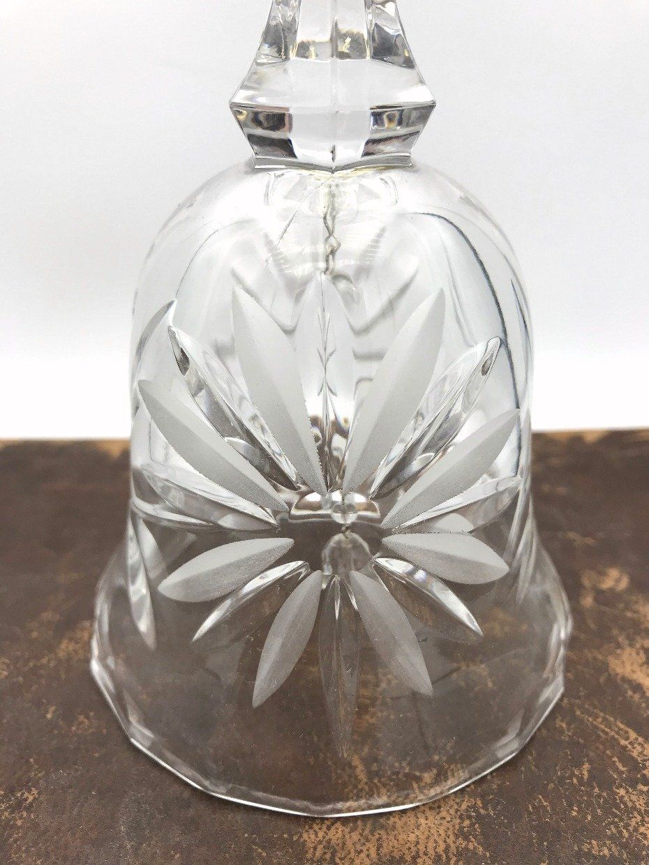 Cut Glass Dinner Bell with Floral Motif + Beaded Chime 2