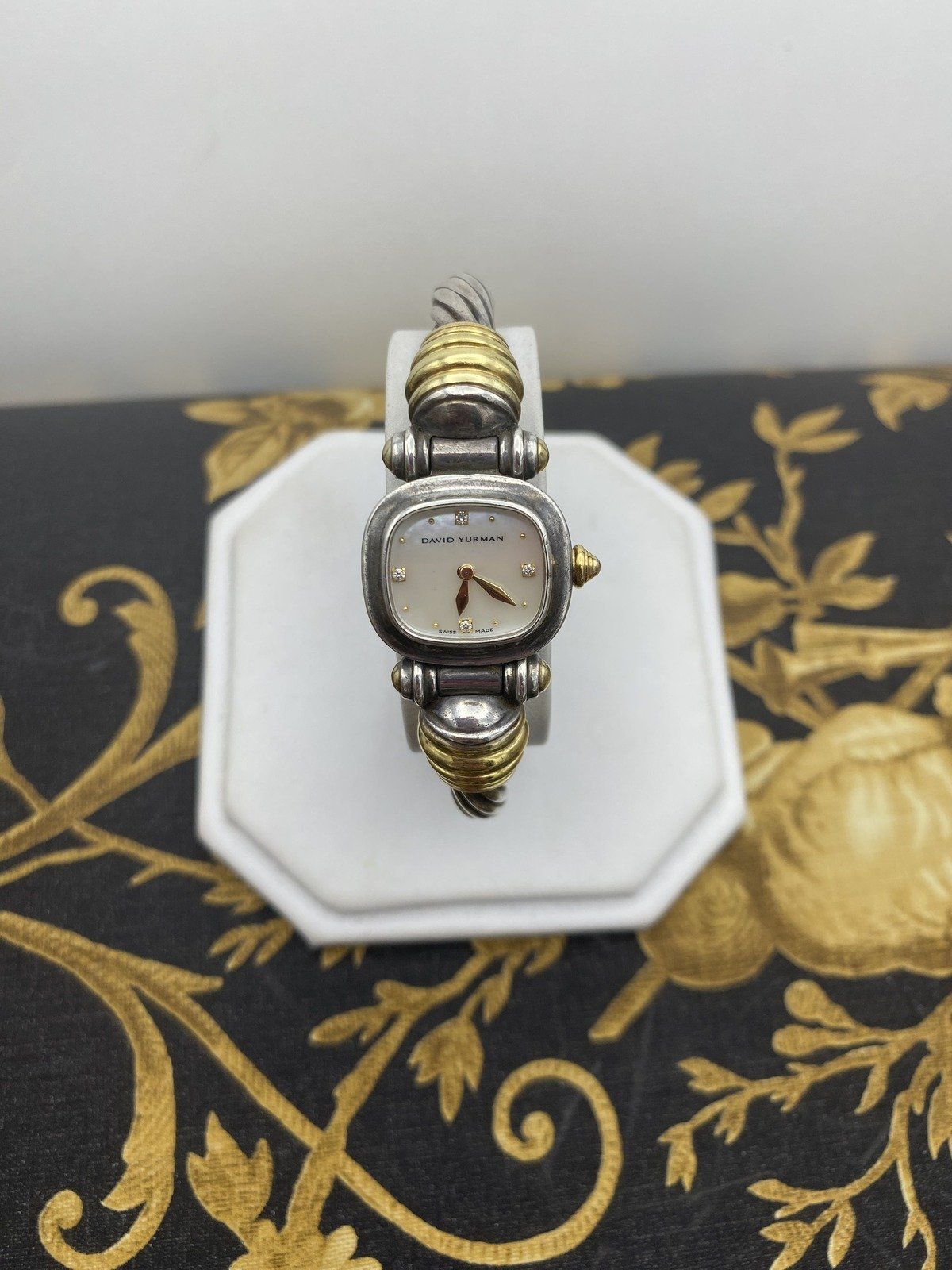 David Yurman Sterling Silver + 18k Gold Cable Twist Ladies Watch w Mother of Pearl + Diamond Dial/Face 2