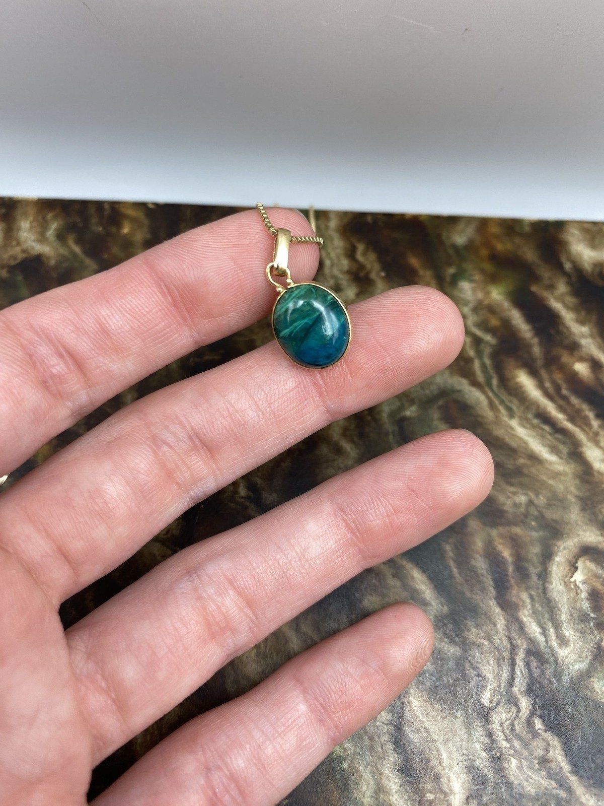 Minimalistic 14k Gold Chrysocolla Cab 18L Drop Necklace 3