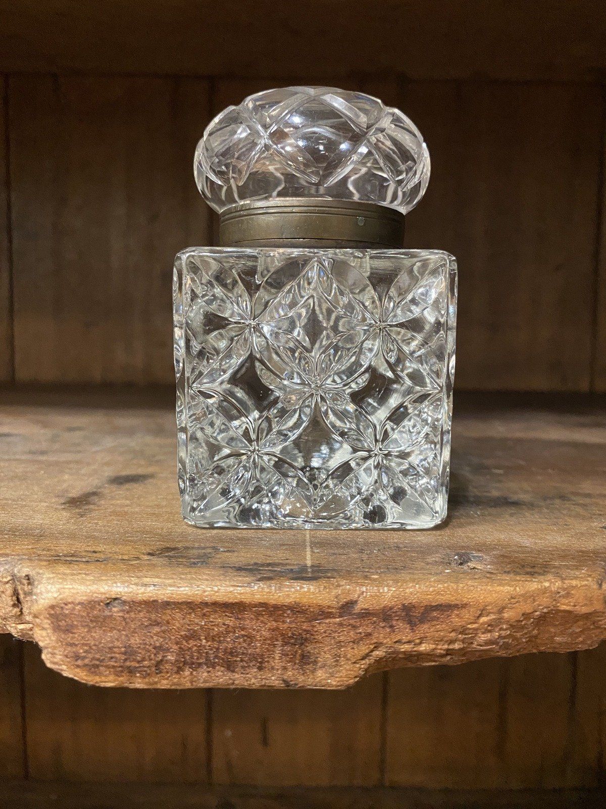 Nice Clear HEAVY Antique Molded Glass Inkwell 10