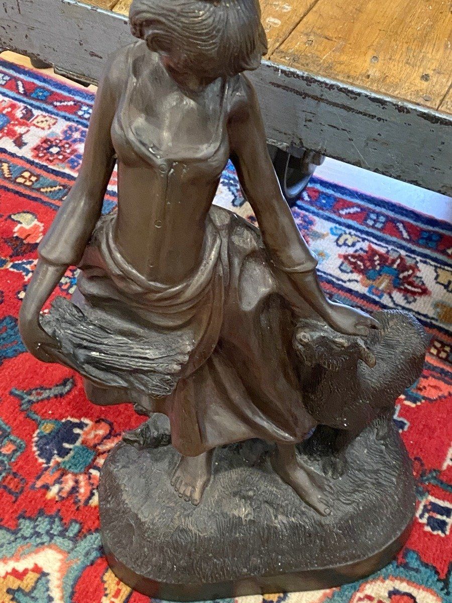 Bronze Statue of Shepherdess and Sheep 3