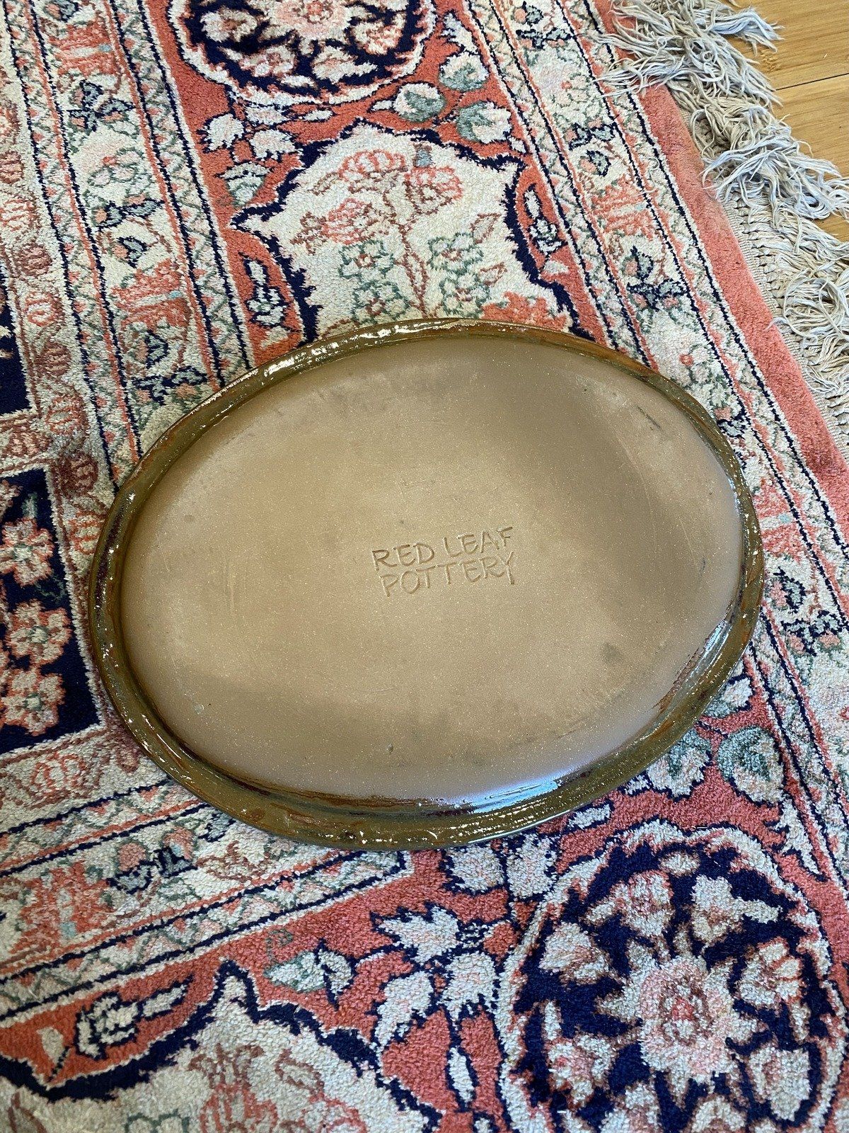 Retired Red Leaf Arcola, MS Pottery Signed 15 Oval Serving Plater 2