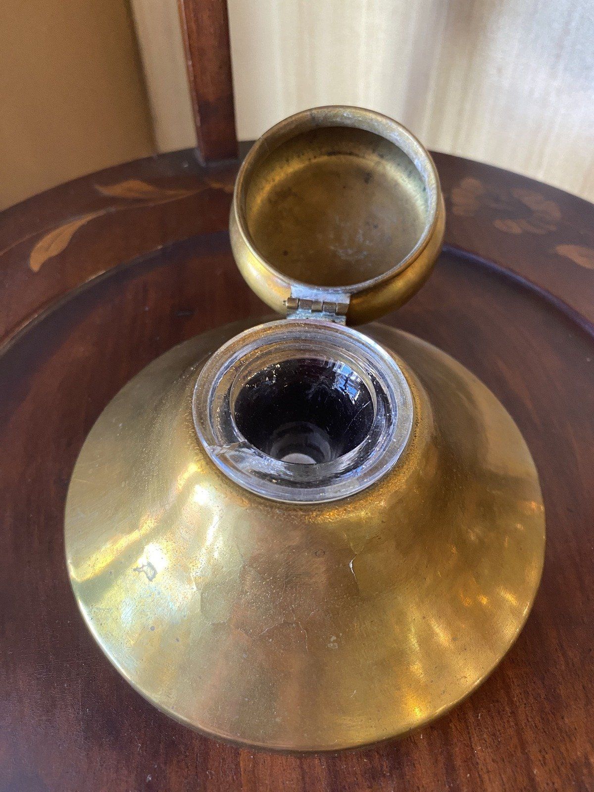 Round Antique Brass Squat Inkwell + Glass Insert 6