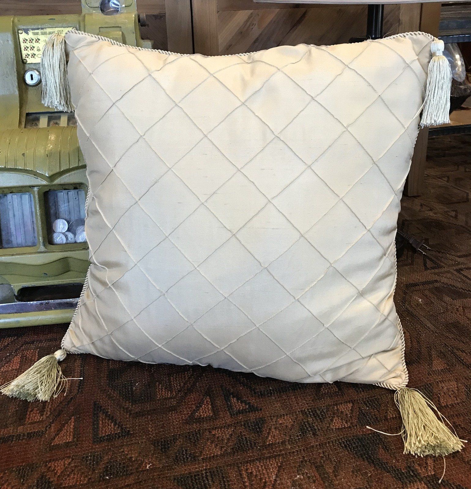 Tan Pin Tuck + Tassel Throw Pillow