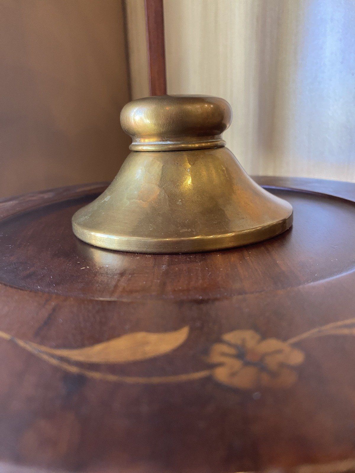 Round Antique Brass Squat Inkwell + Glass Insert 2