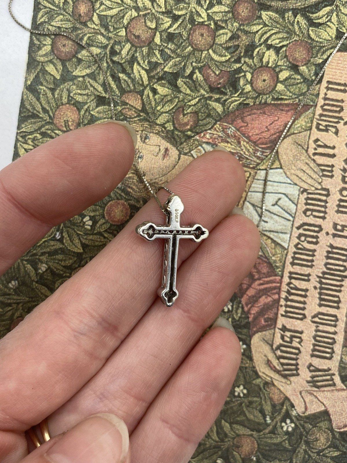 14k Channel Set Diamond Cross Necklace + Ajustable 10k White Gold Chain 3