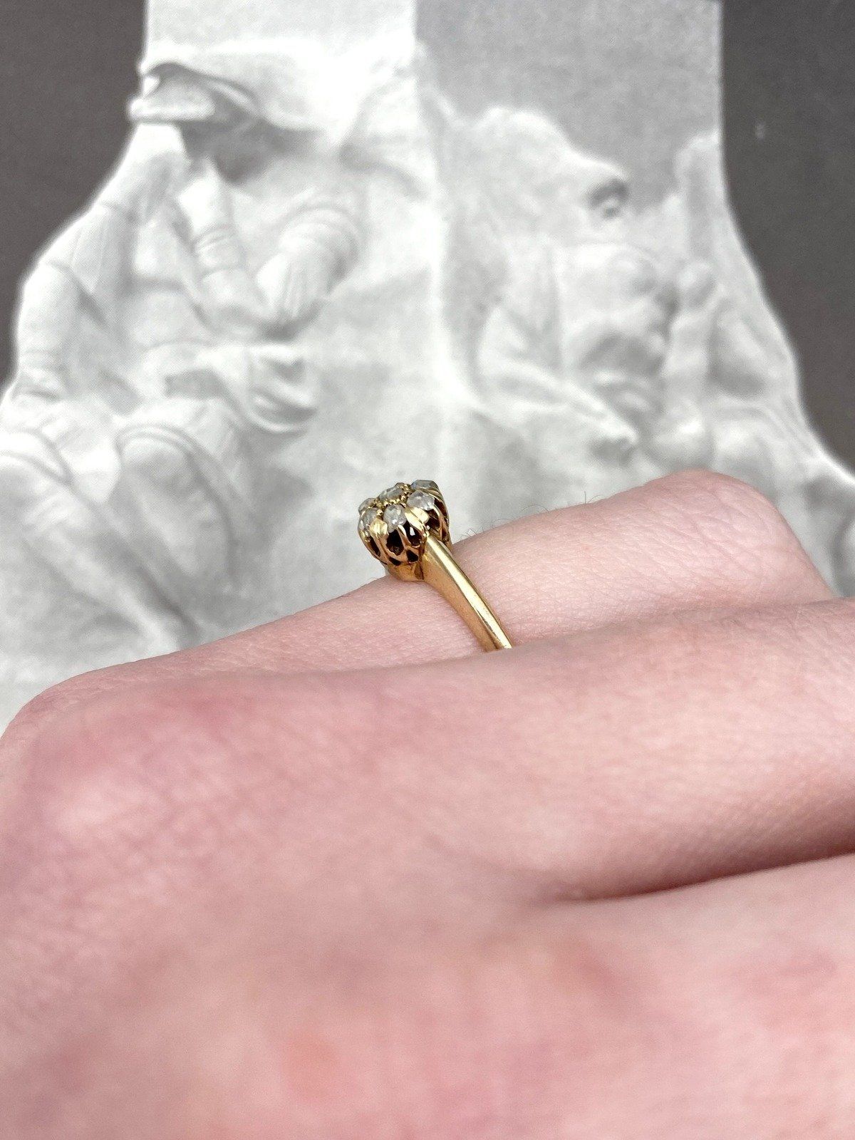*RARE* Antique Victorian14k Gold Rose Cut Diamond Flower Cluster Ring #2218 22