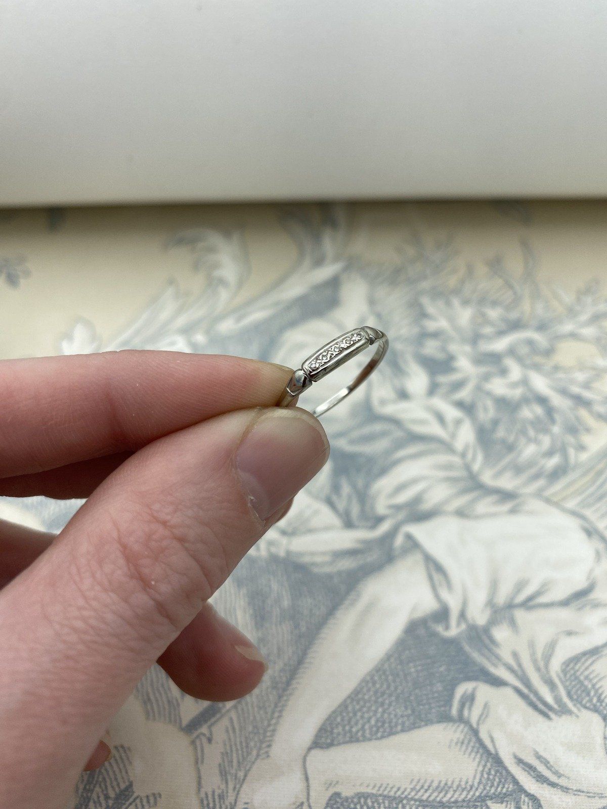 Antique 14k White Gold Diamond Ring Band w Art Deco Tapered Shoulder Details 4