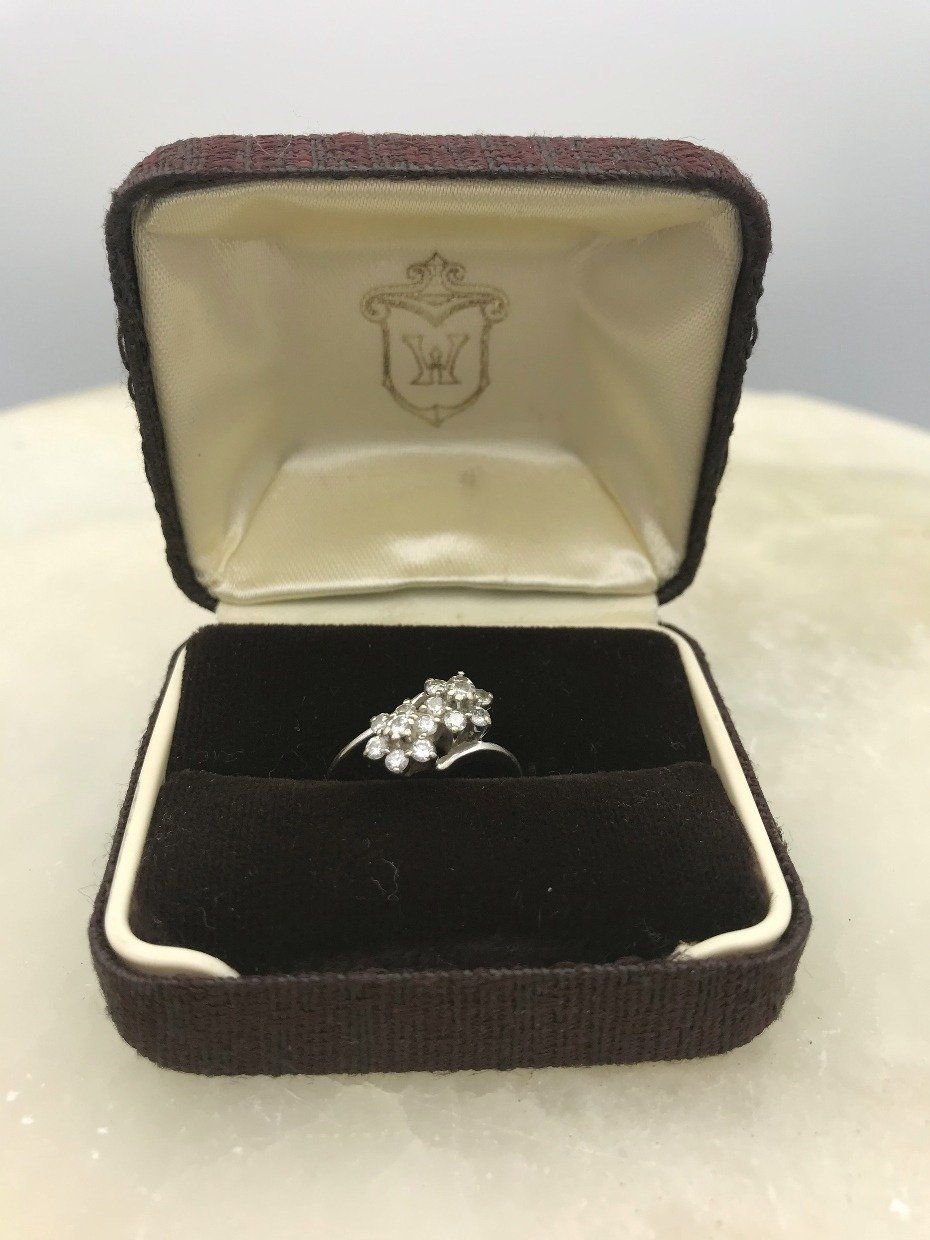 14k White Gold Double Floret Diamond Bypass Ring 2