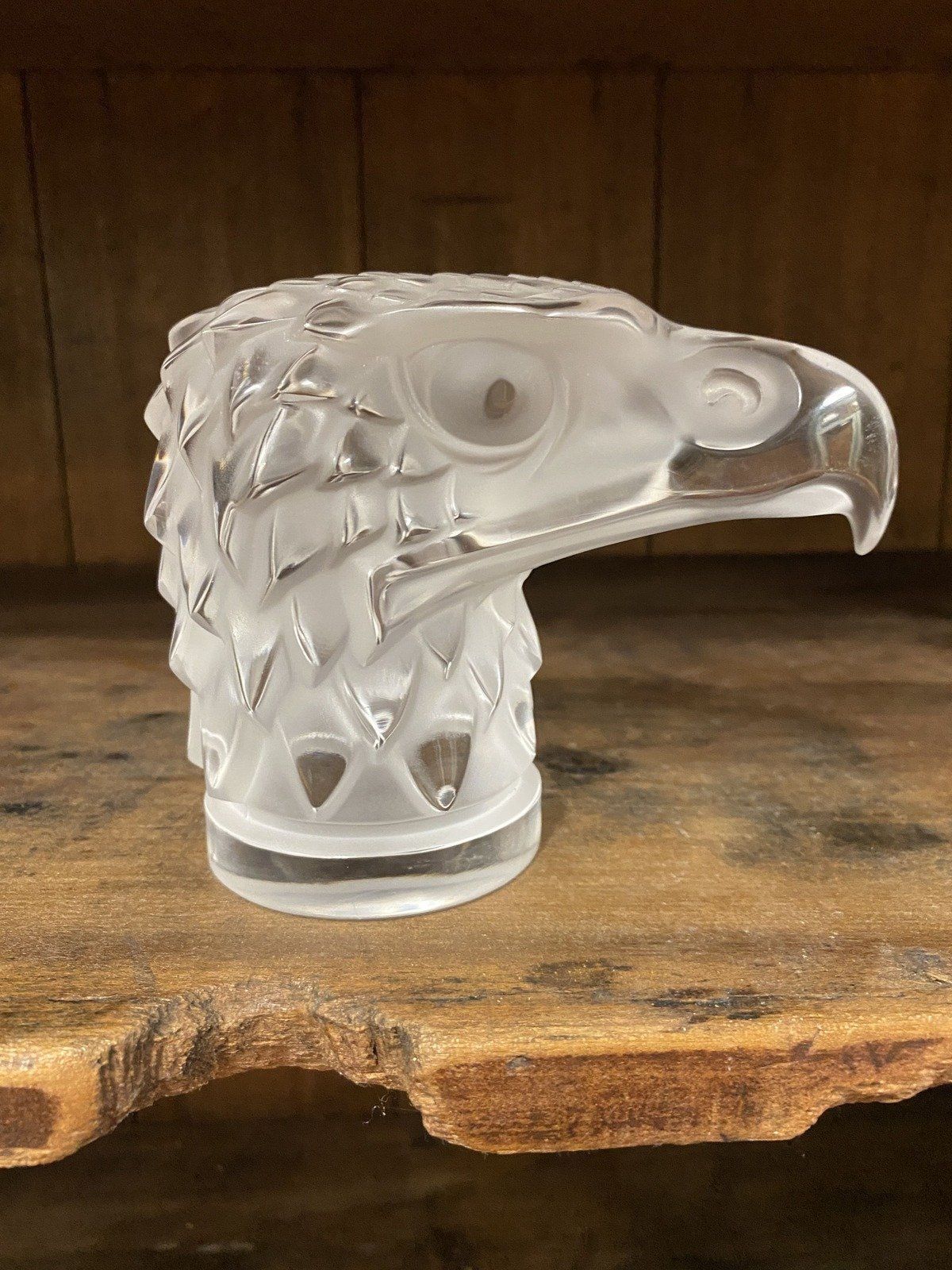 Collectible Antique c.1920s Signed Lalique Frosted Eagle Head Hood Ornament Paperweight 12