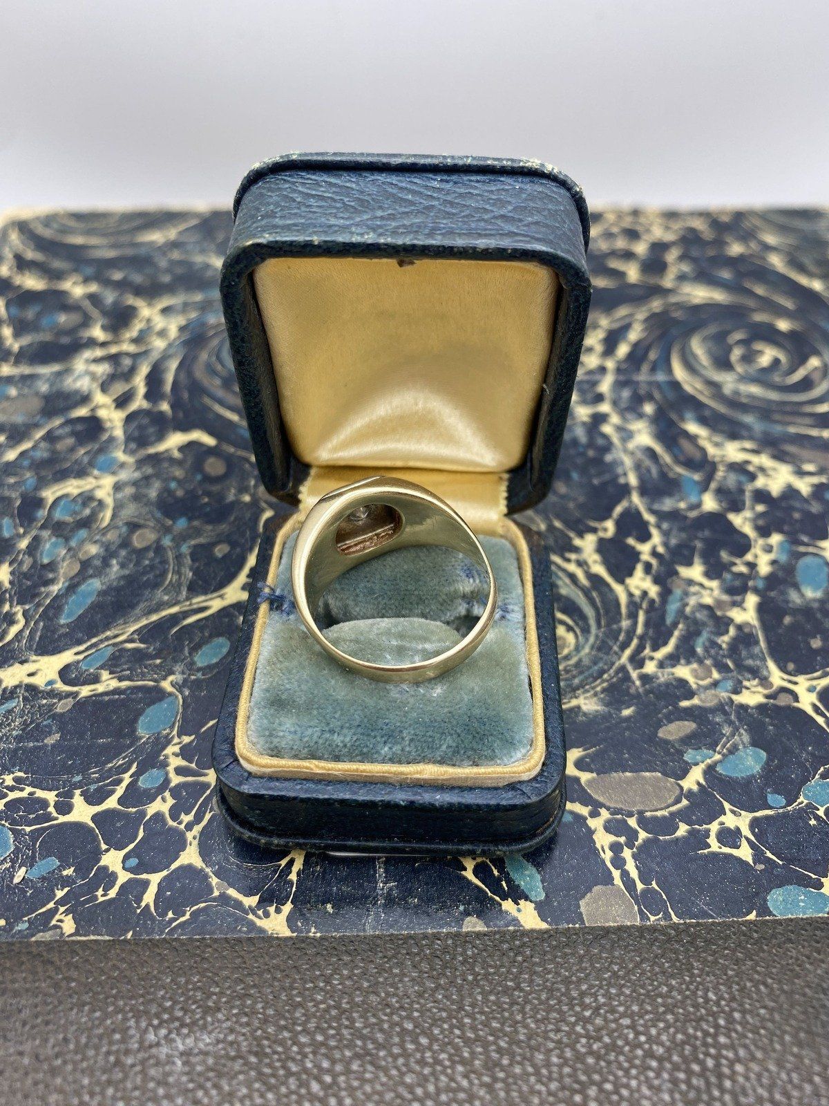 Men's Vintage 14k Gold .40ct Diamond Wedding Ring w White Gold Squared Inset 3