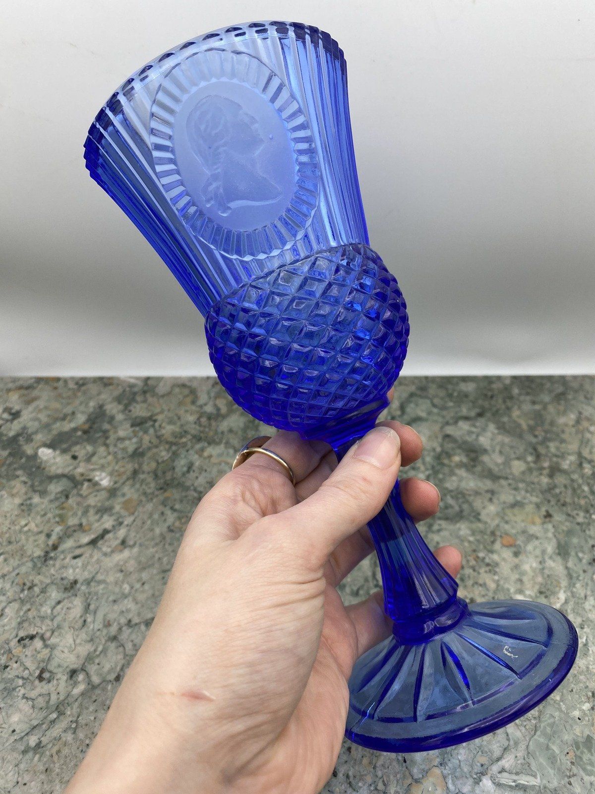 Apothecary Blue Presidential Crest Pineapple Pressed Goblet 6