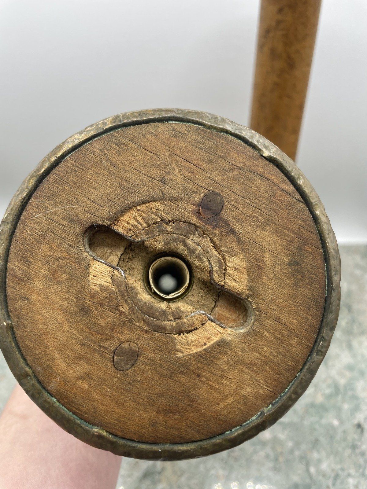 Converted Pair of Antique Tall Sewing Thread Spools Candle Stick Holders 3