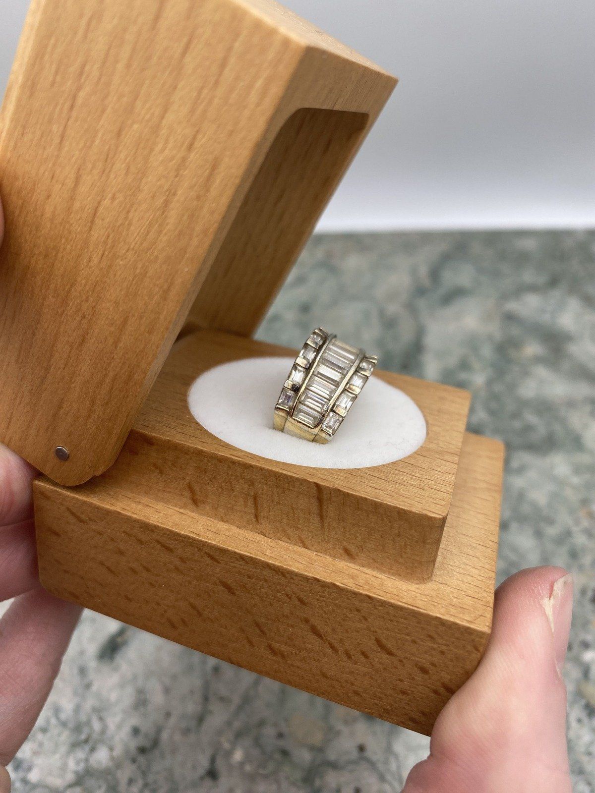 Sterling Silver CZ Emerald Cut Cluster Ring Band 3