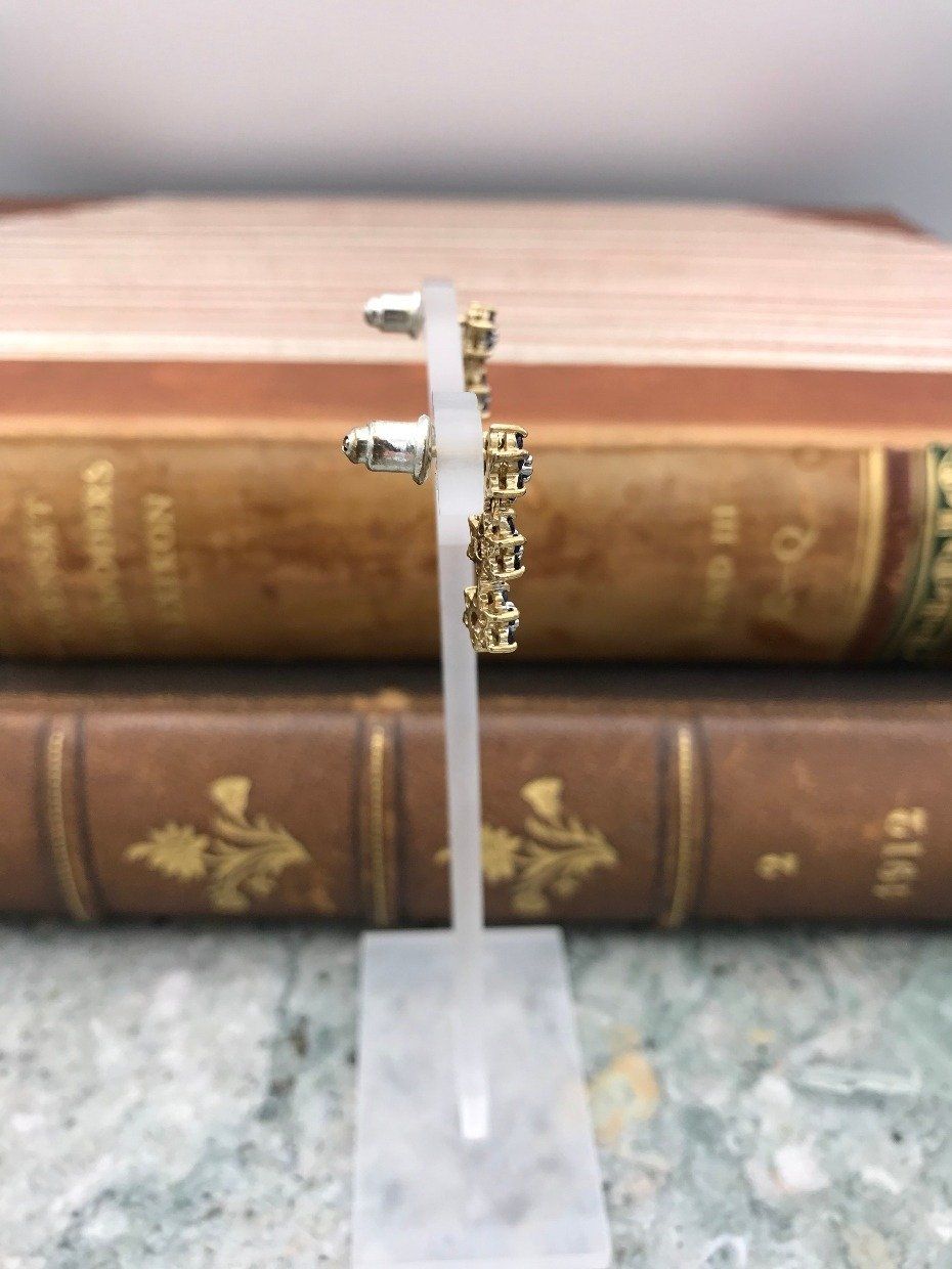 14k Gold Sapphire + Diamond Flower Trinity Dangle Earrings 3