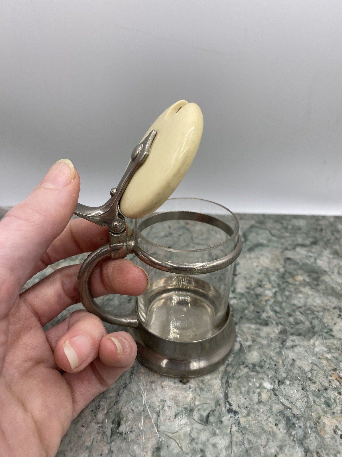 Interested German Made + Celluliod Lidded Mustard Jar + Glass Instert 4