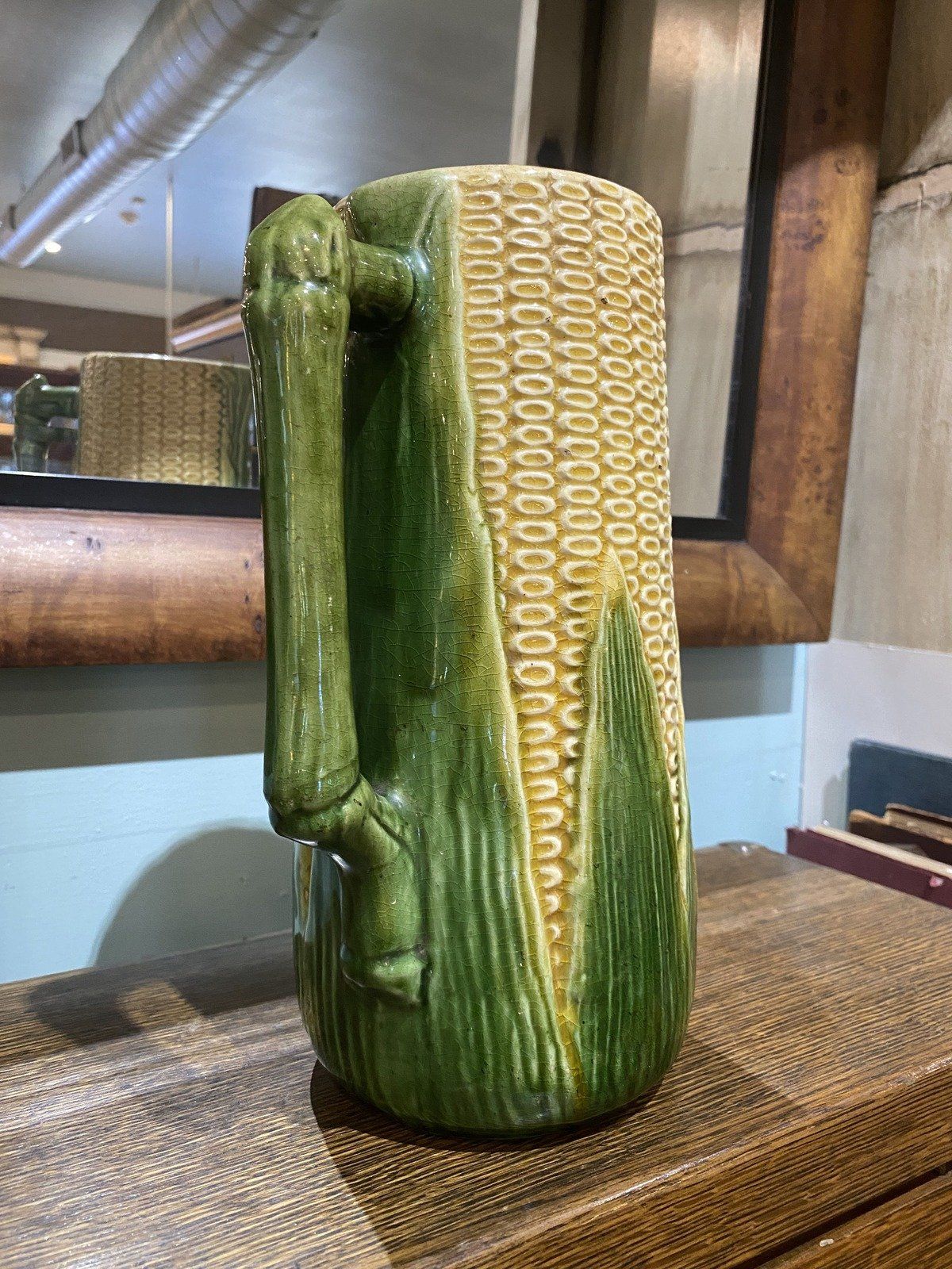 Antique Stoneware Majolica Corn Pitcher 2