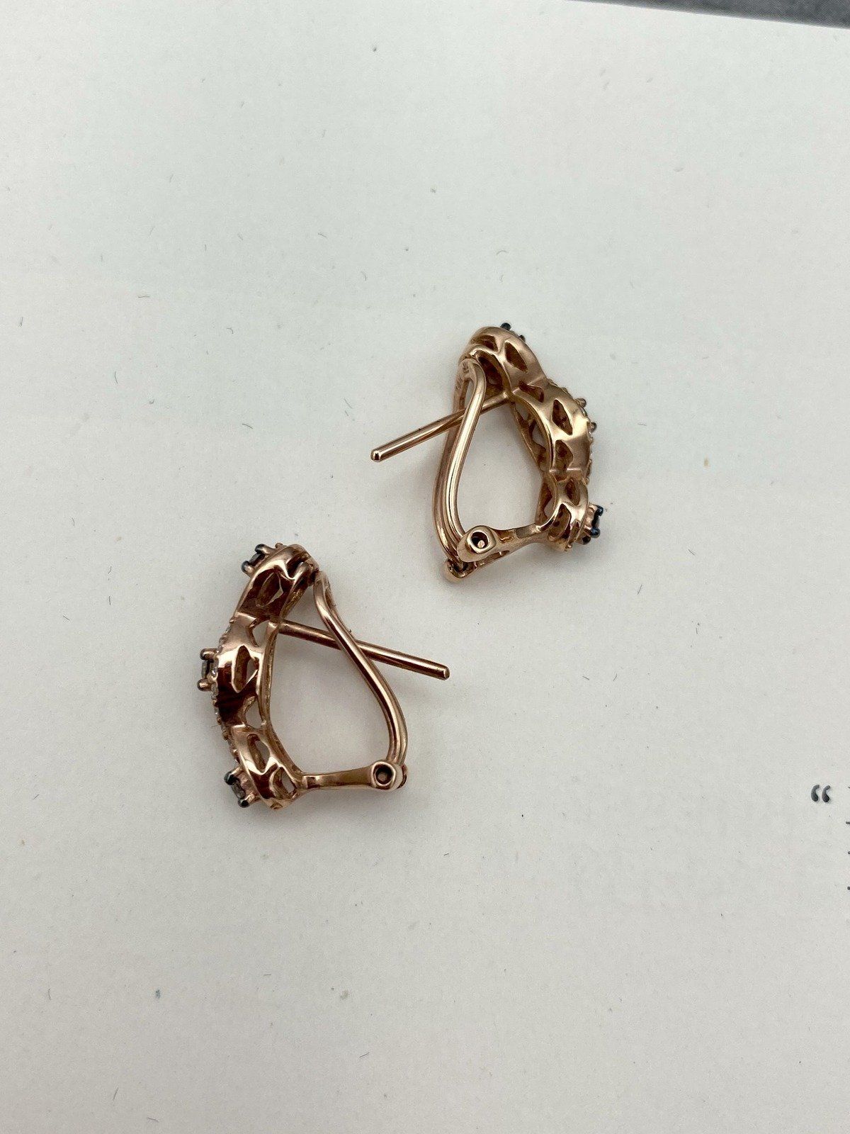 14k Rose Gold LeVian Chocolate Diamond Semi Hoop Omega Clip Huggie Earrings #2194 2