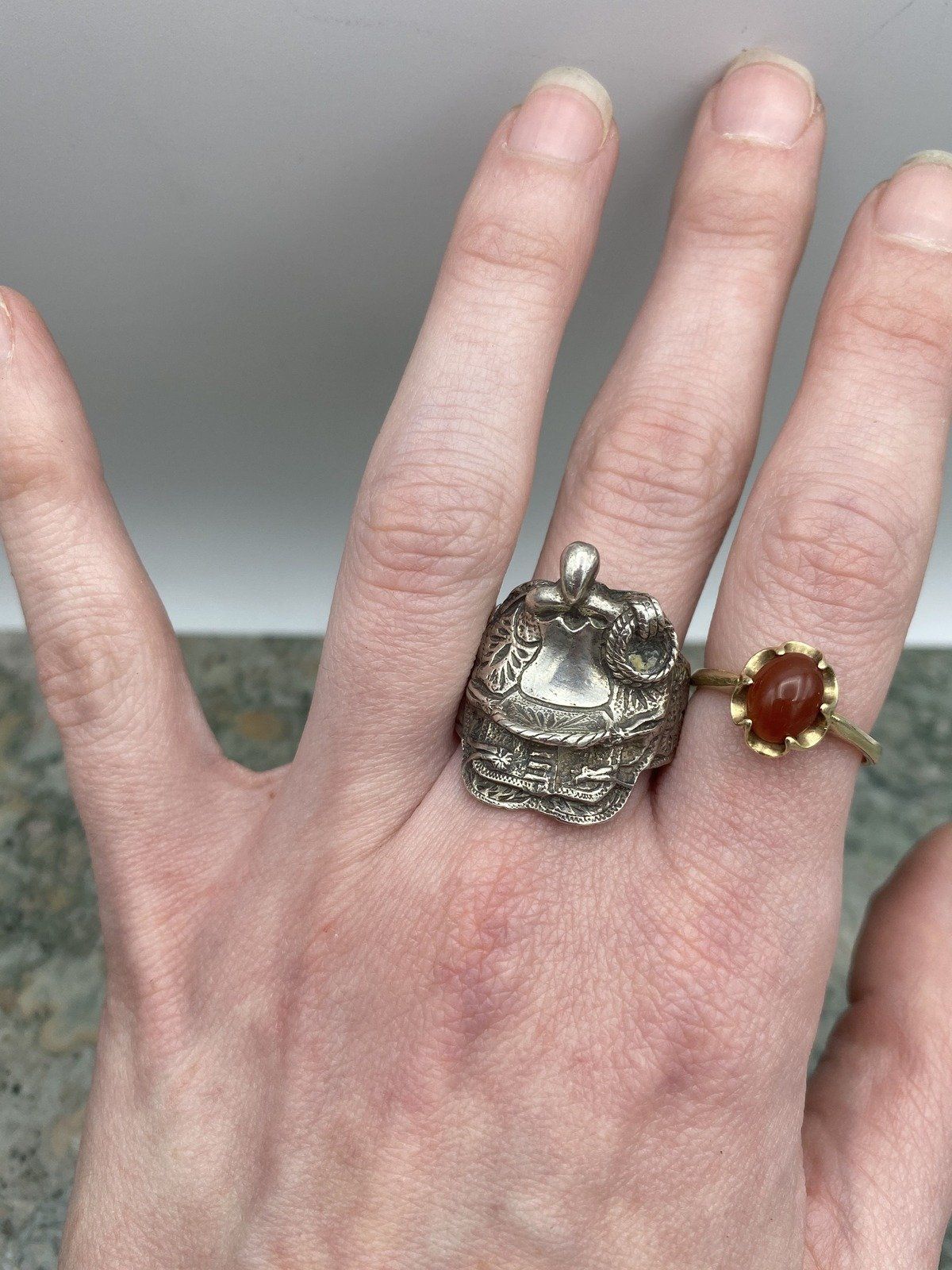 Rad Vintage Sterling Silver HEAVY Figural Western Equine Saddle Ring 5