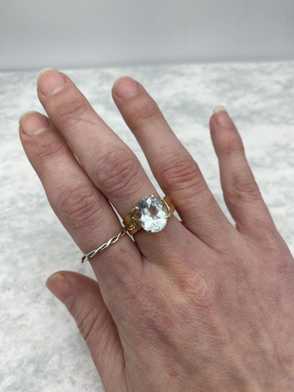 Ladies 14k Gold Large Oval Natural Aquamarine Ring w Floating Shoulder Structure 10
