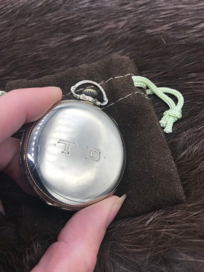 Antique c.1927 10k White Gold Filled Hamilton Open Face Pocket Watch 2