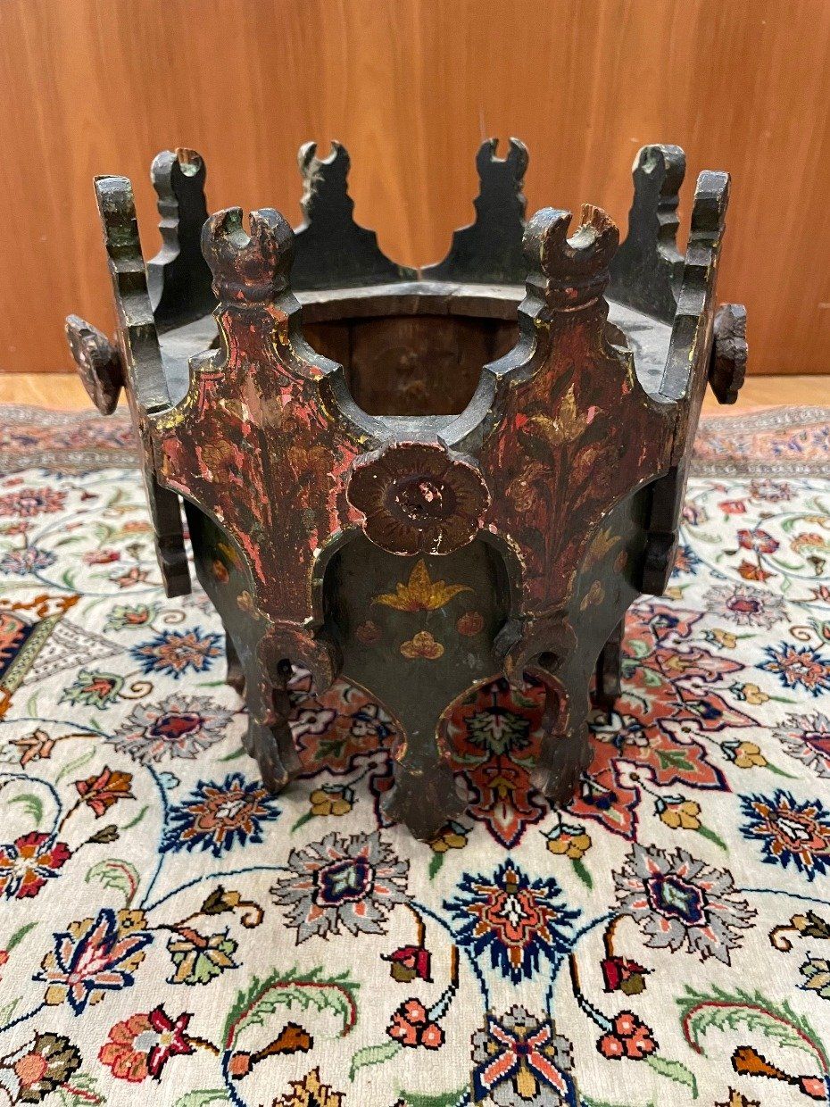 Weathered Antique Wood Carved Gothic Revival Jardine Planter
