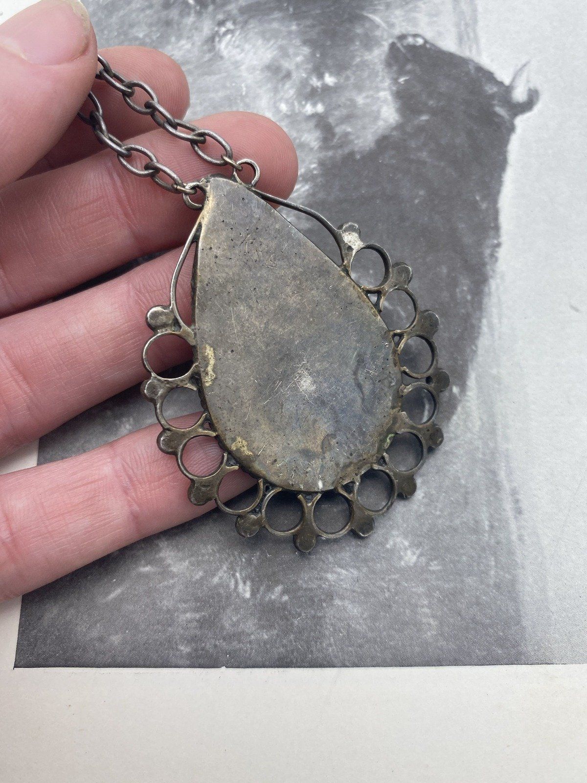 Old Sterling Silver Signed Native American Turquoise Grommet Lace Necklace 6