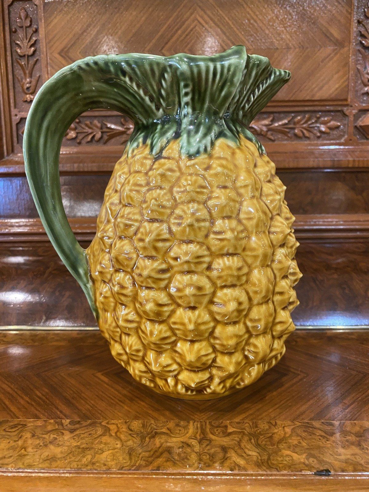 Vintage Majolica Ceramic Pineapple Drink Pitcher 8.5 12