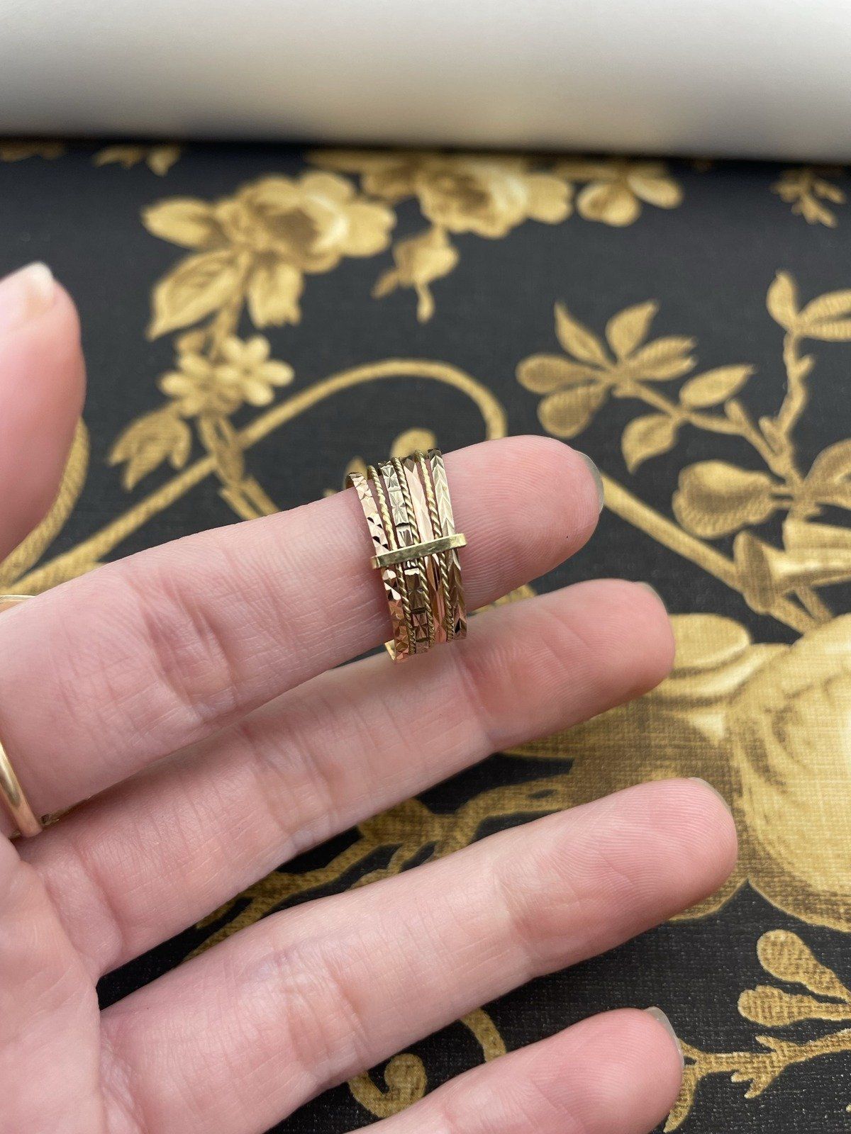 14k Trio Gold 7x Textured Stacking Ring Band 3