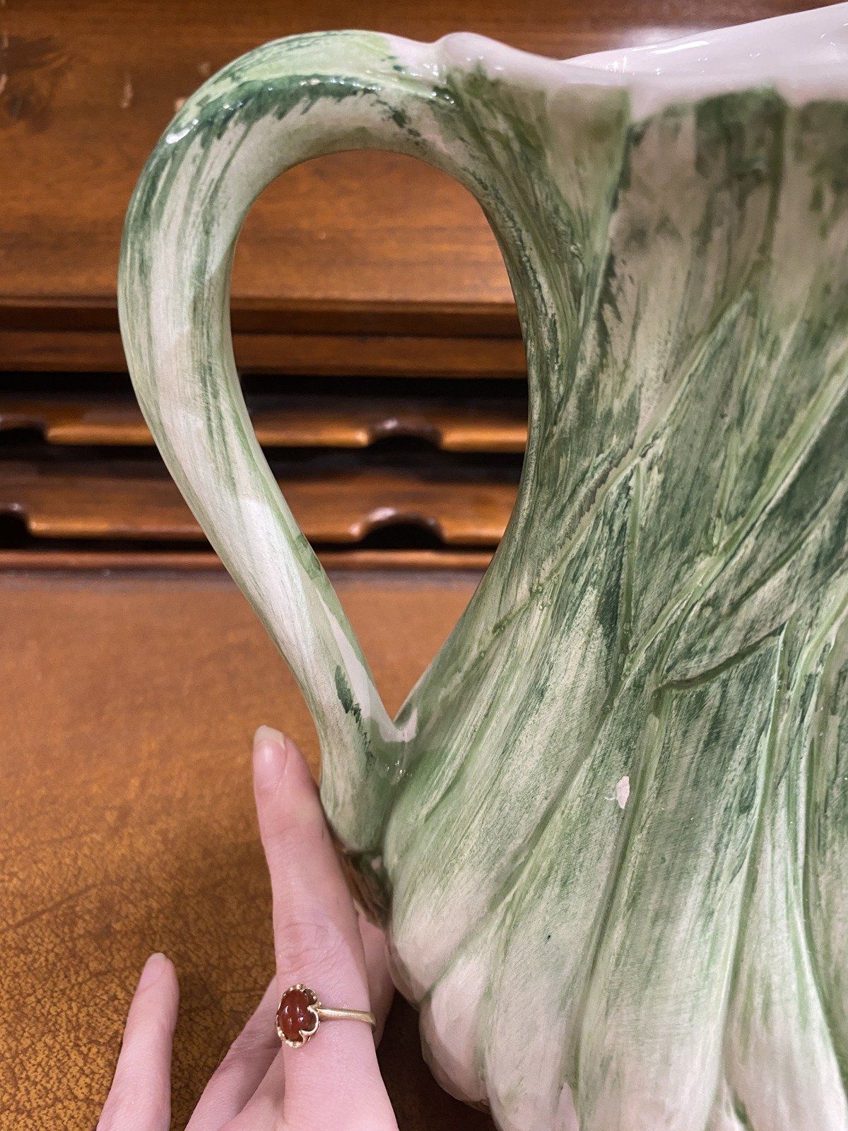 Italian Ceramic Majolica Scallion Drink Pitcher 9 3