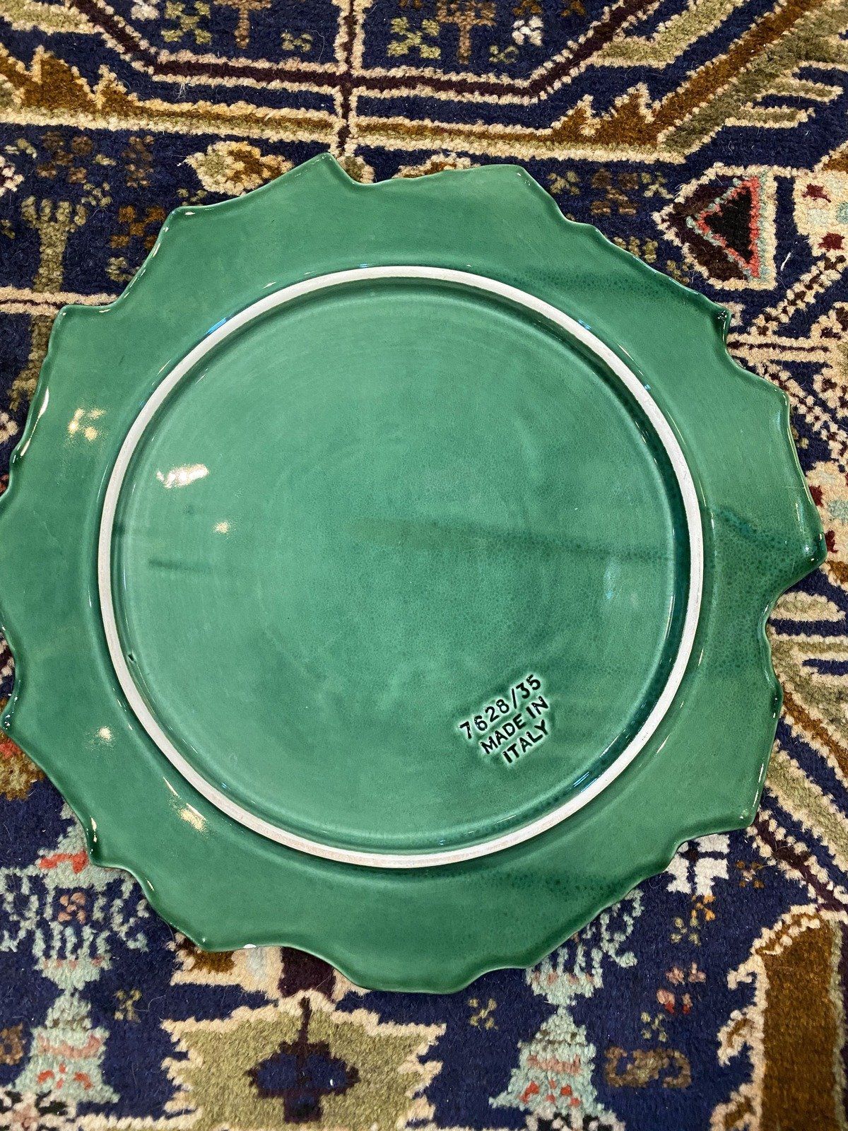 Italian Lettuce Leaf Majolica Cake Plate/Charcutier Plate 2