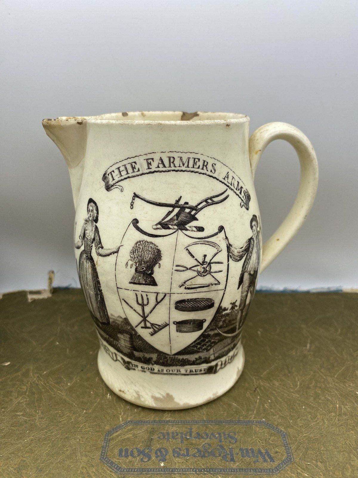 Antique Farmers Arms Creamer Crock Pitcher