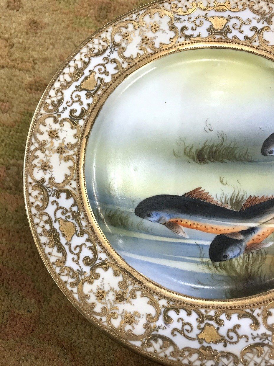 Set of 5 C.1900 Nippon Hand Painted Morimura Gilt Fish Plates 3