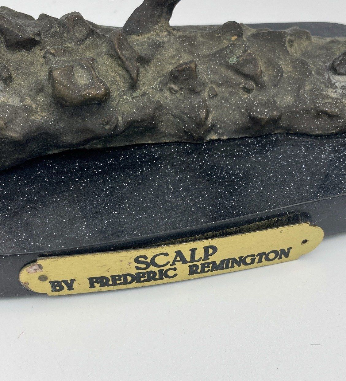 Vintage Frederic Remington Scalp Bronze Sculpture Art Nouveau Figure Marble 3