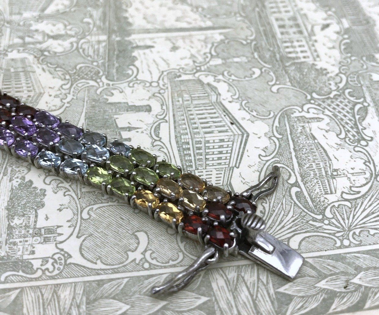 Sterling Semi-Precious Rainbow Gem Tennis Bracelet 3
