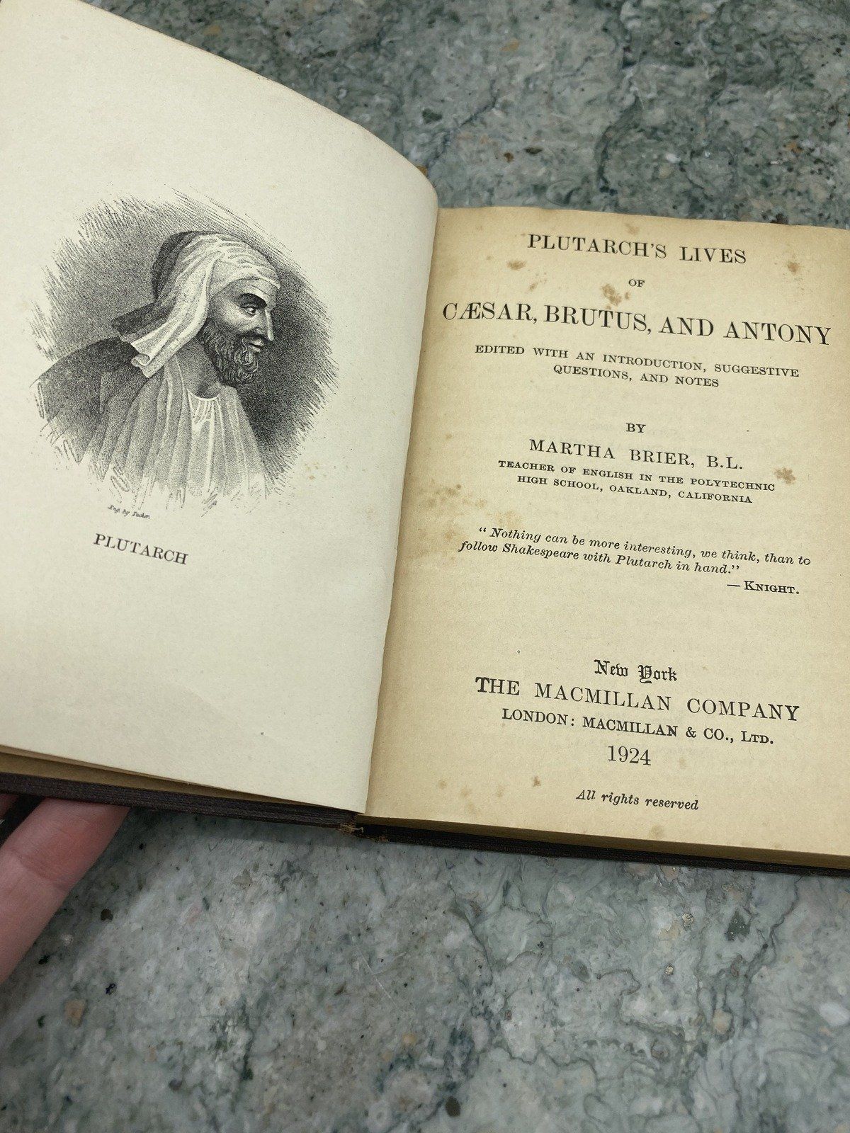 Plutarch's Lives ed. Martha Brier 1924 Macmillan Pocket Classics Book 2